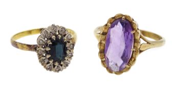 Gold oval sapphire and diamond ring hallmarked 18ct and a gold oval amethyst ring stamped 9ct