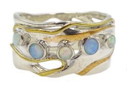 Silver and 14ct gold wire opal ring,