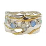 Silver and 14ct gold wire opal ring,