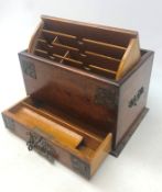 Late Victorian oak brass bound stationary box of rectangular form,