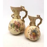 Large Royal Worcester blush ivory jug, of baluster form with naturalist modelled handle,
