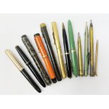 A selection of assorted pens, to include a Mordan Everpoint silver propelling pencil,