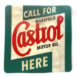 A metal hand painted Castrol advertising sign, 55cm x 55cm.