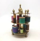 A brass two tier bobbin stand, inscribed to top Eliza Mitchinson 1881, D12cm,