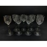 A set of eight English early 20th century Thomas Webb hock glasses,