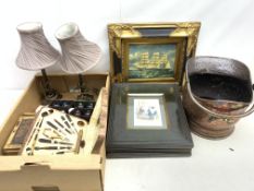 A group of assorted items, to include a pair of modern Laura Ashley bronze effect table lamps,