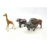 A group of three Beswick figurines, comprising Bison, Elephant and Giraffe,