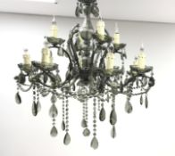 Large twelve light glass chandelier,