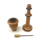 19th/ early 20th century turned sycamore wool dispenser with internal crochet hook, H21.