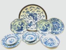 A Chinese blue and white crackle glaze charger,