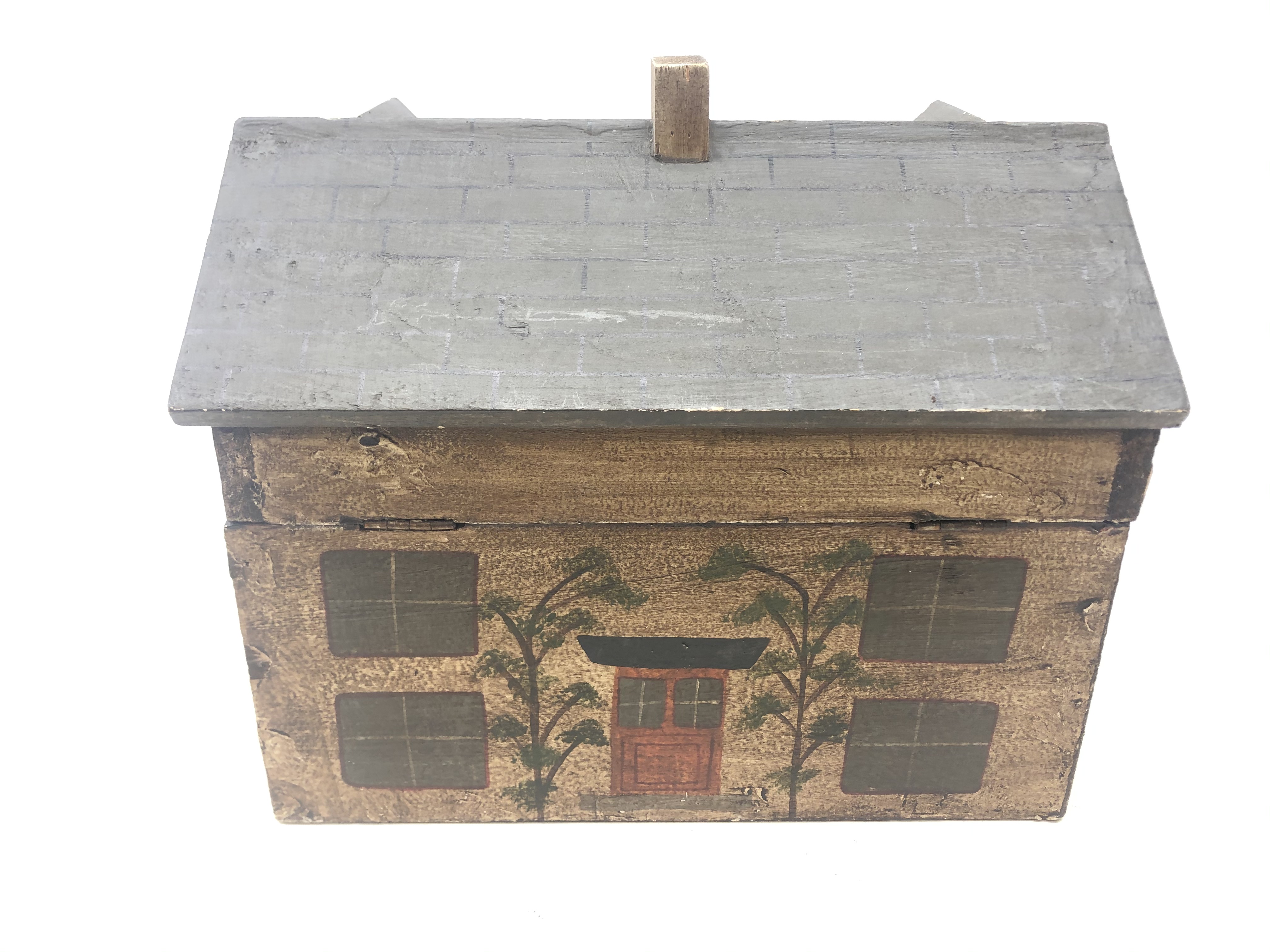 A reproduction Victorian hinged box in the form of a house with painted and moulded decoration, - Image 3 of 4