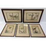Kono Bairei (1860-1880), five framed and glazed Japanese woodblock prints,