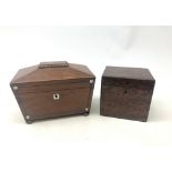 19th century burr yew tea caddy, later converted into a jewellery box,