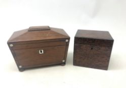 19th century burr yew tea caddy, later converted into a jewellery box,