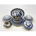 A Booths 'Real Old Willow' pattern part service, comprising two tureens and covers, an oval platter,