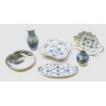 Three late 20th century Royal Copenhagen dishes in the Blue Fluted Plain pattern,