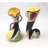 Pair French Fait Main pottery vases modelled as male and female dancers,