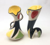 Pair French Fait Main pottery vases modelled as male and female dancers,