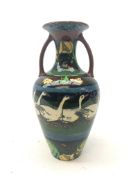 A Foley Intarsio twin handled vase, of ovoid form with waisted neck,