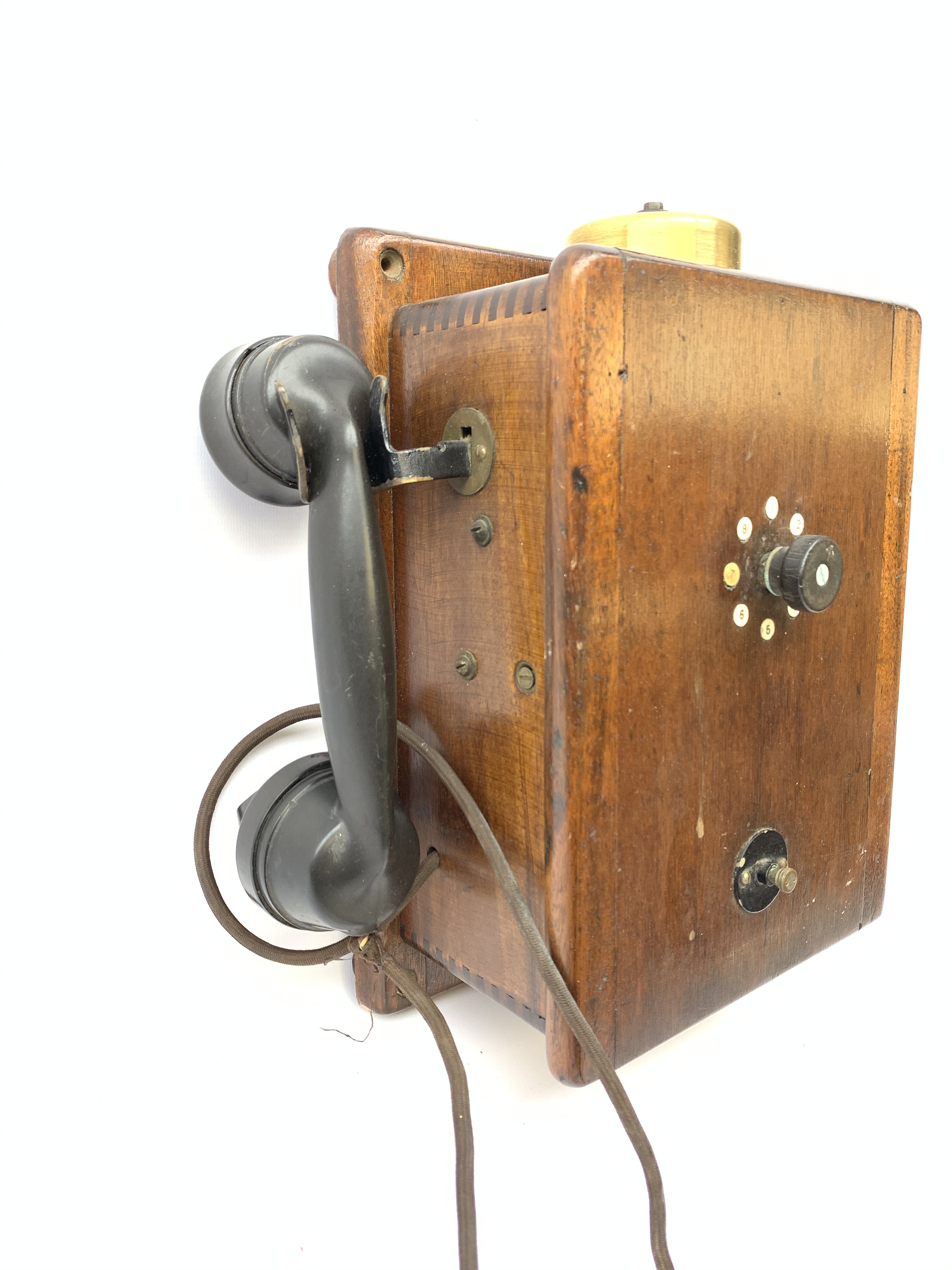 A railway signal line telephone, in mahogany case, with Ericsson bakelite receiver, H 34.5cm. - Image 2 of 3