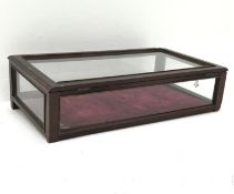 Mahogany framed glazed table top display cabinet with hinged lid,