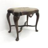 Late 19th/early 20th century mahogany serpentine dressing stool, upholstered needlework seat,