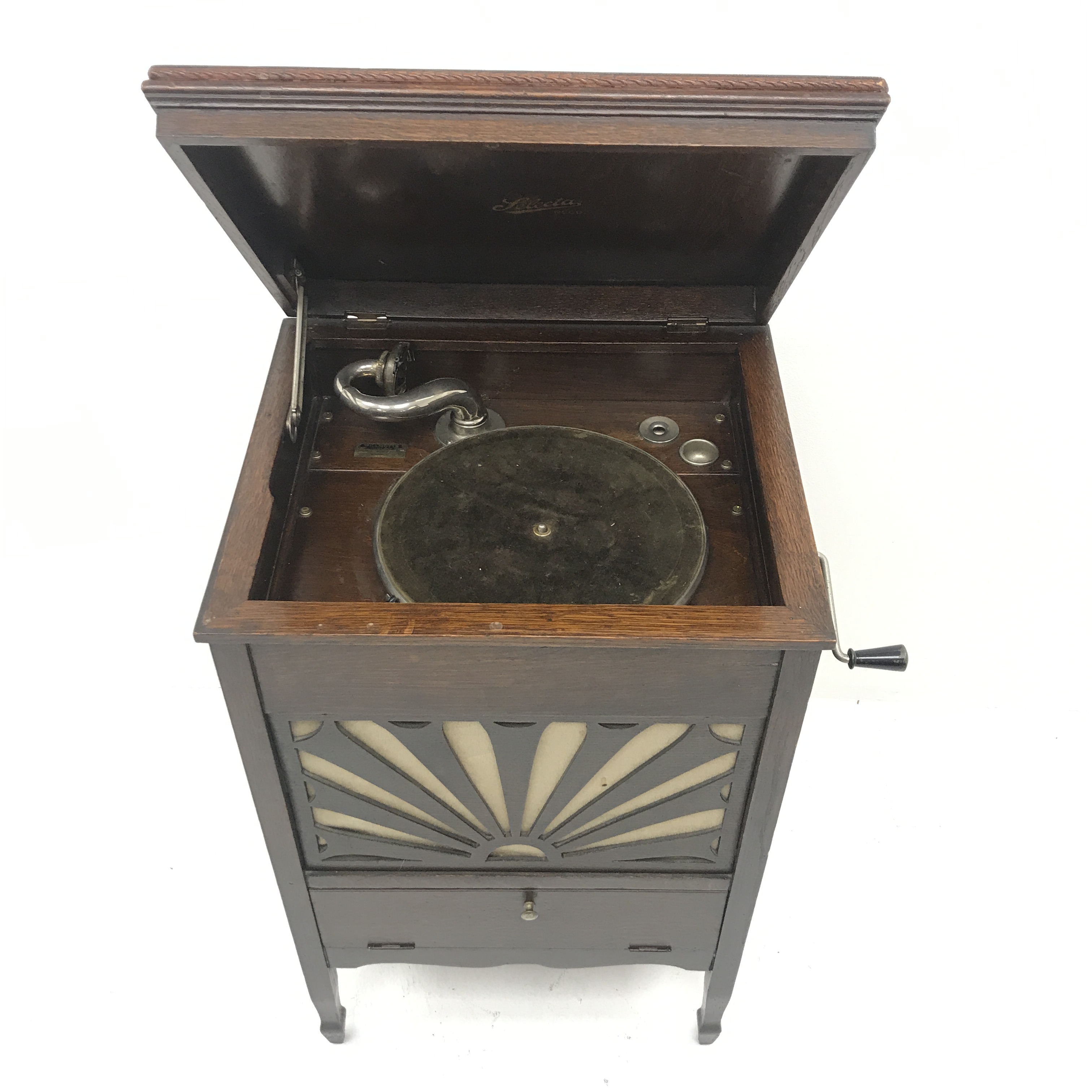 Selecta oak cabinet gramophone (W49cm, H82cm, D42cm) with quantity of 78 rpm records, - Image 2 of 7