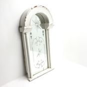 20th century white painted niche mirror, arched reeded top with two turned pilasters,