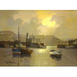 Don Micklethwaite (British 1936-): Scarborough Harbour by Moonlight,