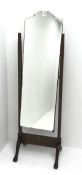 Mid century walnut framed cheval glass mirror, W50cm,