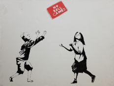 After Banksy (British 1974-): 'No Ball Games' and 'Follow Your Dreams', two oils on canvas unsigned,