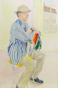 Solange B Emery-Wallis (British 20th century): 'Nigel's Blue Striped Shirt', mixed collage,