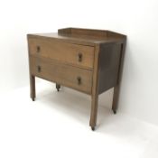 Mid 20th century oak chest, shaped raised back, two drawers, square supports, W93cm, H87cm,