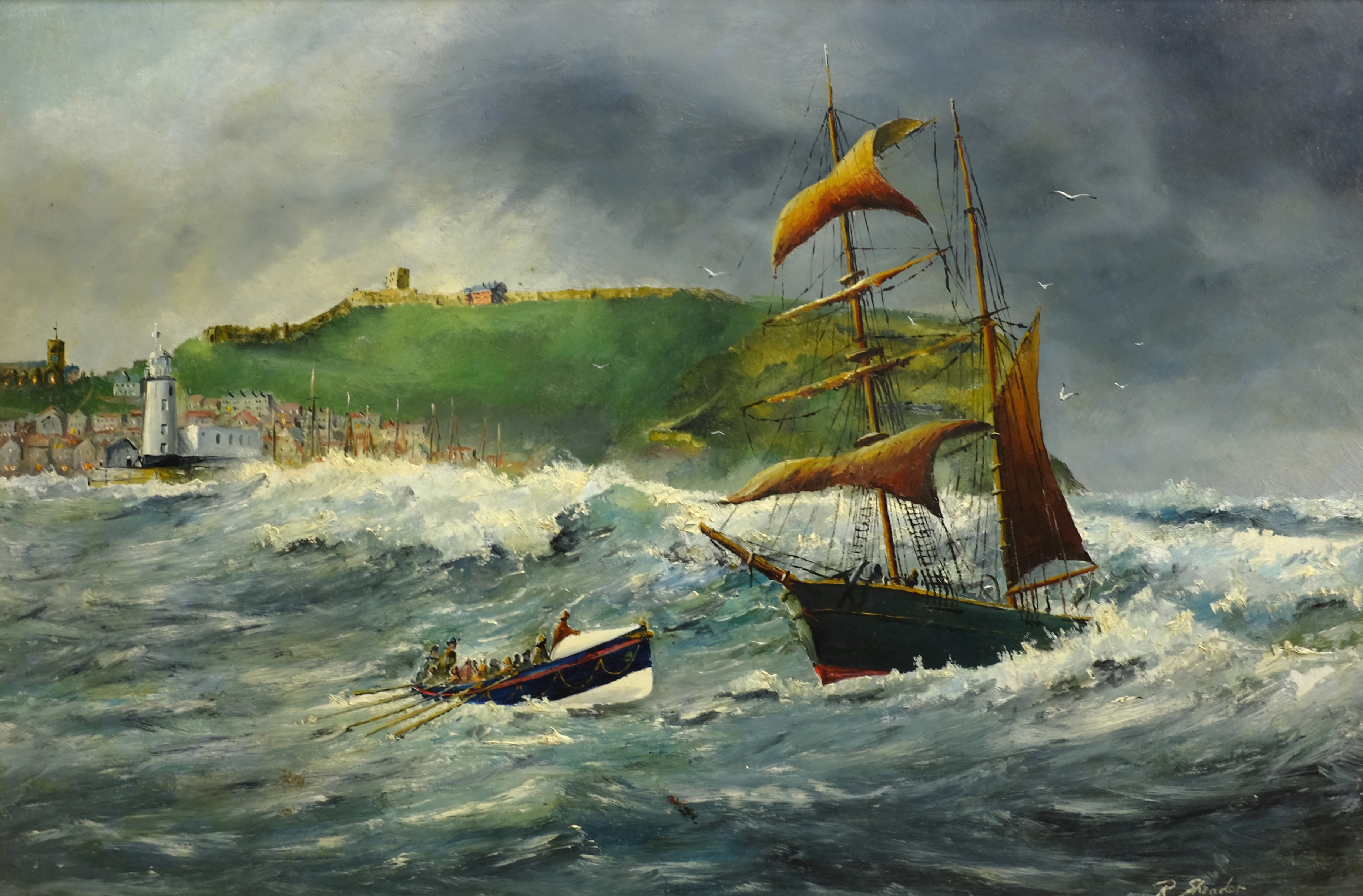 Robert Sheader (British 20th century): Scarborough Lifeboat on a Rescue off Scarborough in Stormy