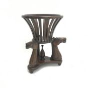 Empire style mahogany planter on three carved horse heads, W53cm,