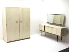 Mid 20th century 'Maple' light wood laminate bedroom suite - double wardrobe (W120cm, H156cm,