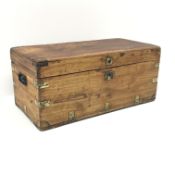 19th century camphor wood military type brass bound chest, single hinged lid, W89cm, H39cm,