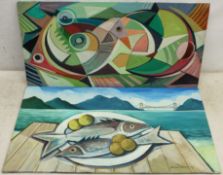 Nildo Martins (Brazilian 1948-): Still Life of Fish and Lemons and Abstract Fish,