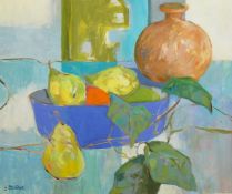 Gabrielle Stoddart (British 1943-): 'Still Life with Quince', oil on canvas signed,