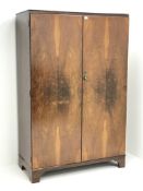 Mid 20th century walnut gentleman's wardrobe, quarter book matched veneered doors, hanging space,