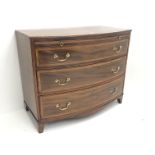 George III mahogany bow front bachelors chest, single slide above three graduating drawers,