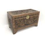 Early 20th century camphor wood chest, hinged lid with clasp and stay,