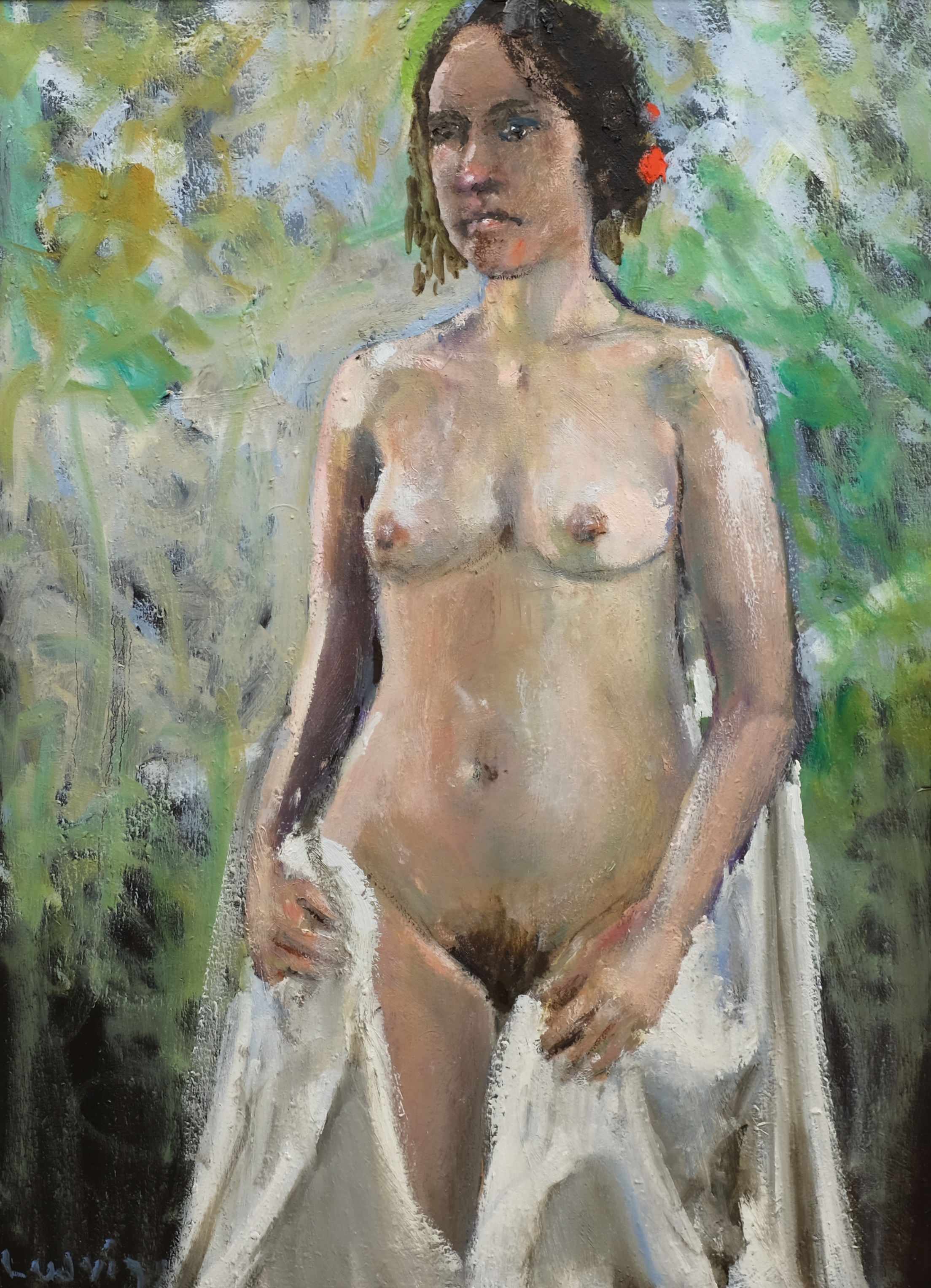 Malcolm Ludvigsen (British 1946-): 'Donna' - Full Length Female Nude, oil on canvas signed, titled,