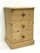 Solid pine three drawer pedestal chest, W50cm, H75cm,