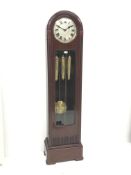 Early 20th century mahogany dome top longcase clock, circular silvered dial with Roman numerals,