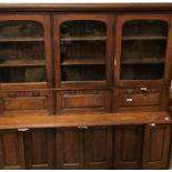 Victorian walnut secretaire bookcase, projecting cornice,