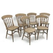 Set six beech farmhouse chairs, turned supports,