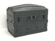 19th century wooden and metal bound dome top trunk, single hinged lid with clasps, W88cm, H69cm,