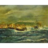 Robert Sheader (British 20th century): Lifeboat Returning to Scarborough Harbour in Choppy Seas,