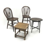 Pair early 20th century ash and elm stick back chairs,